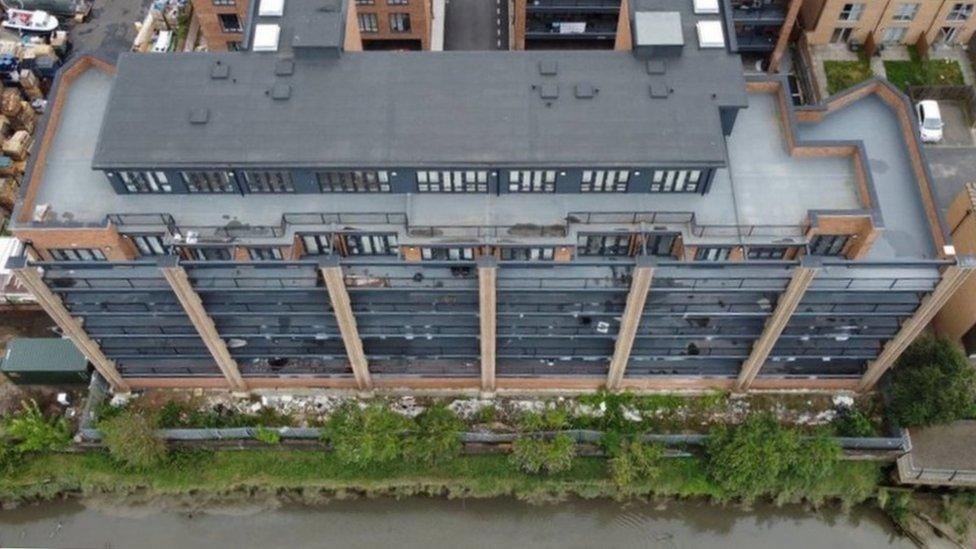 Drone image of a tower block, Amleen House, which was evacuated at short notice