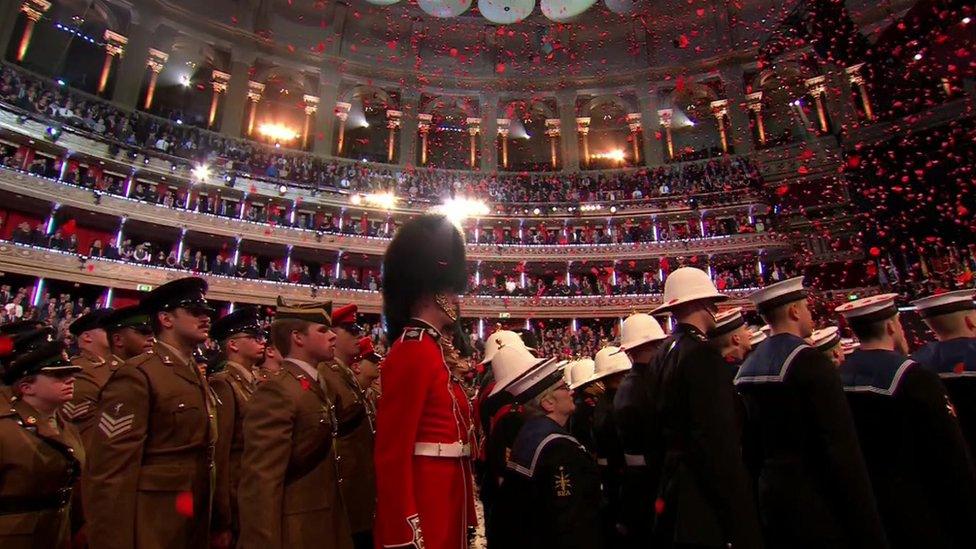 Poppies fell from the ceiling during the minutes of silence