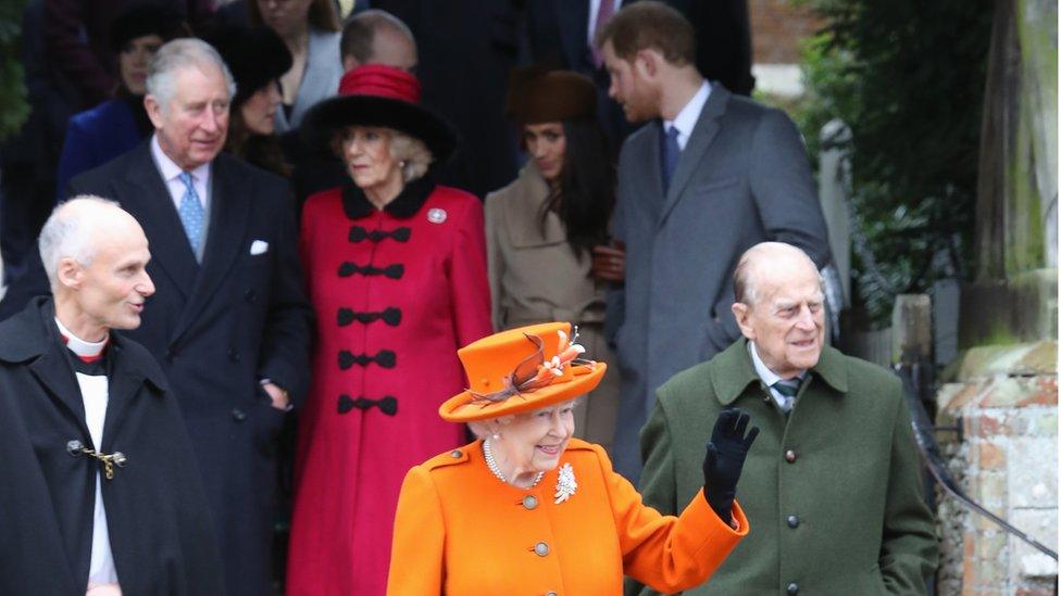 The Queen and other members of the Royal Family at Sandringham