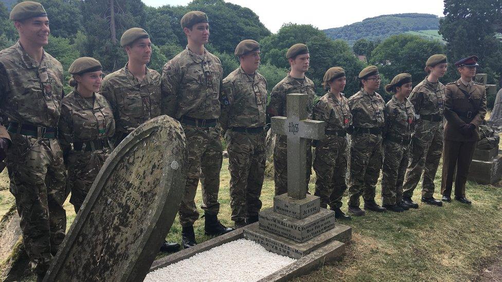 Members of the local cadets at the grave on William Allen