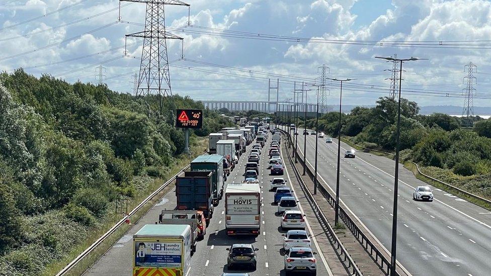 Queues on the Wales side of the bridge