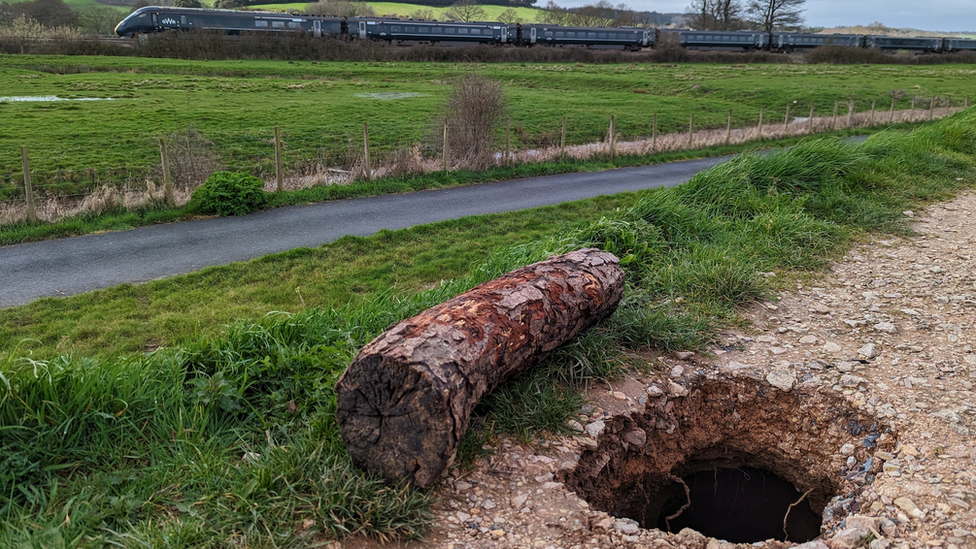 The hole in the embankment at Powderham