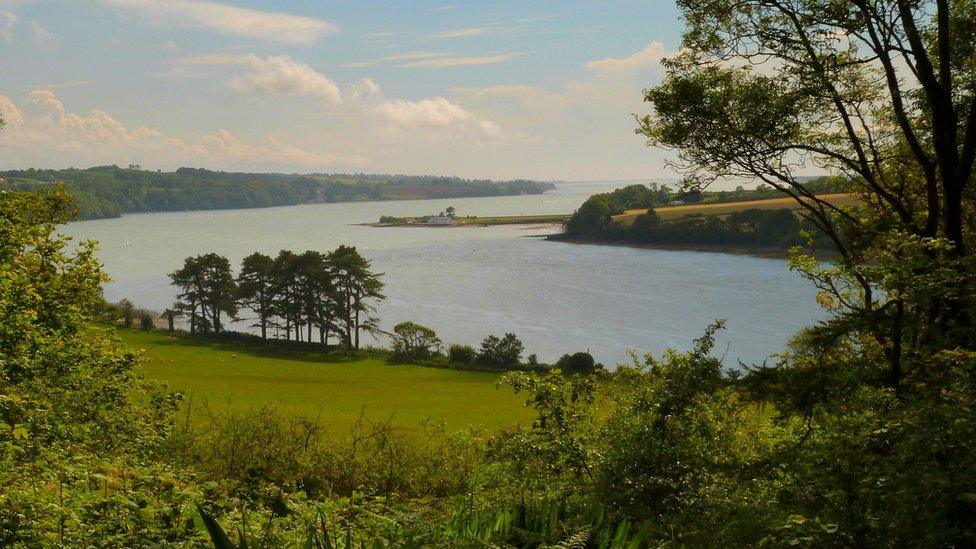 View west along the Menai Strait, Gwynedd, taken by Peter Whitehead from Y Felinheli.