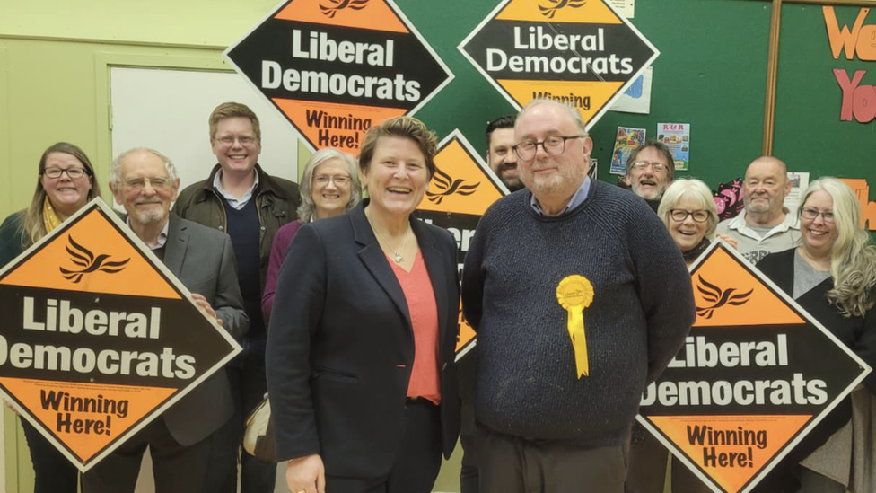 MP Sarah Dyke, councillor Stephen Page and supporters