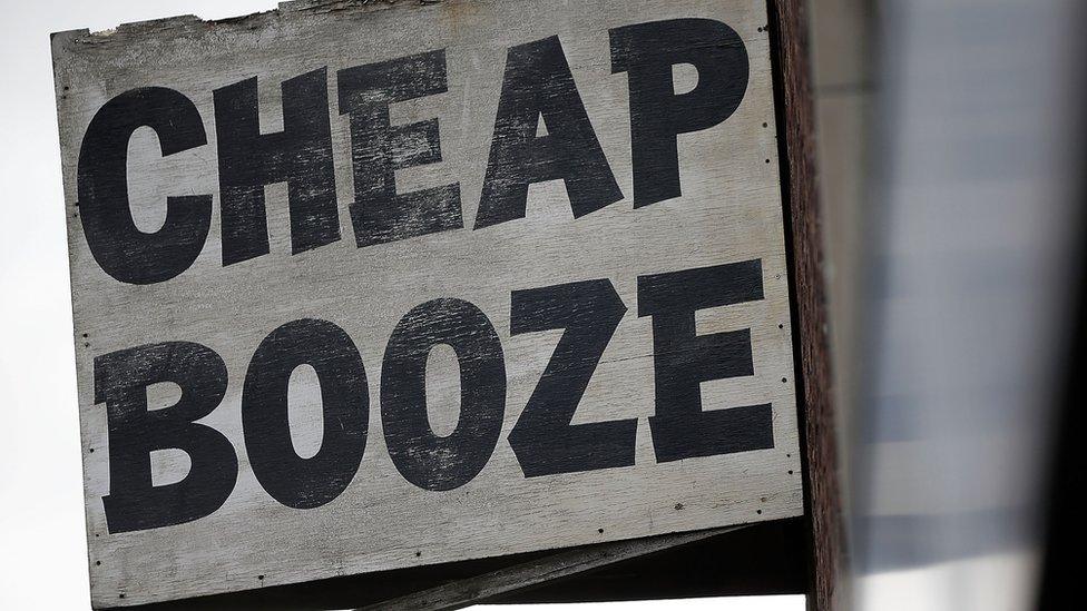 Cheap Booze sign outside an off licence