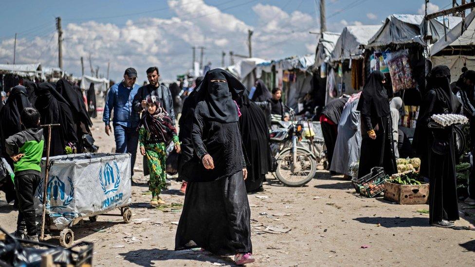 A market inside a camp in north-eastern Syria