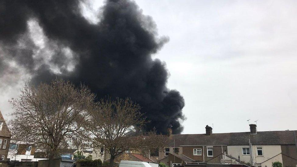 Smoke from the fire over Grays