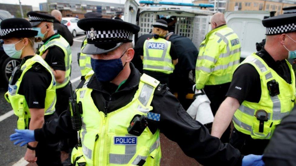 Police at demonstration in Cambridge