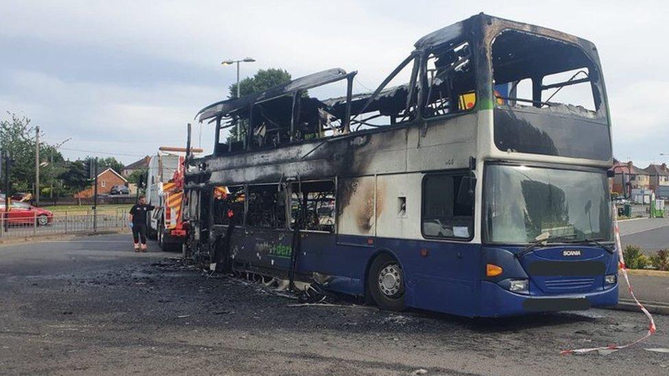 The destroyed bus