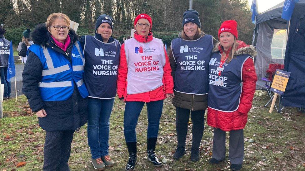 Nurses at the picket at Antrim Area Hospital