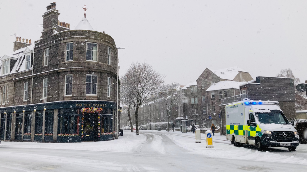 Snow in Aberdeen on Tuesday