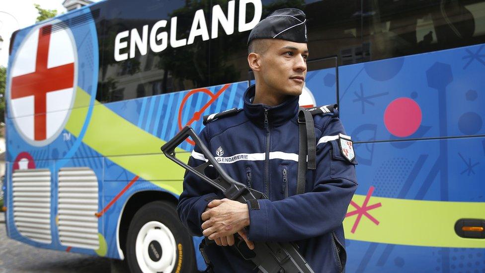 French police guarding the England team bus