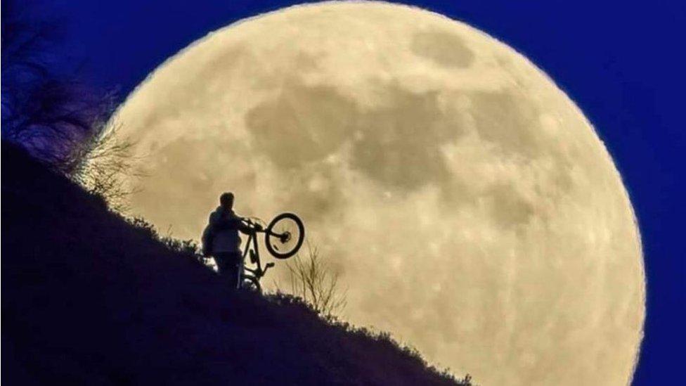 Full moon from Trealaw mountain, Tonypandy, Rhondda Cynon Taf