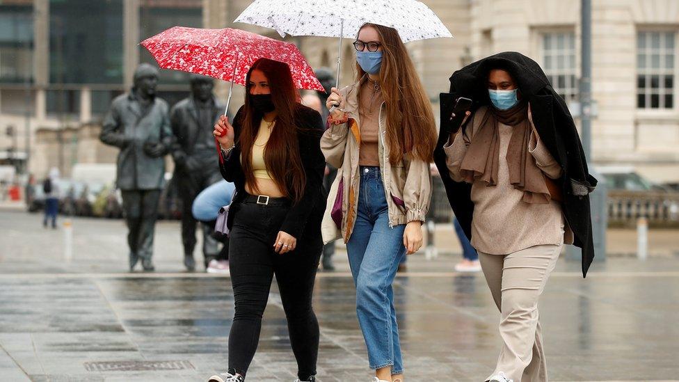 Students in the rain