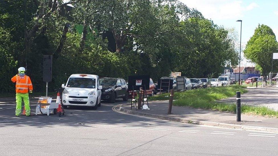 Queue of cars outside Marchwood tip in Southampton