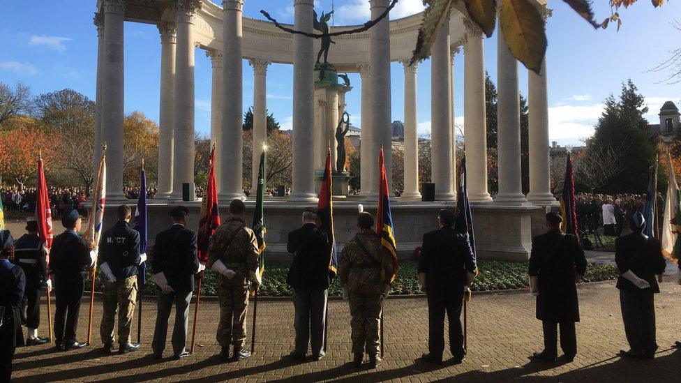 Servicemen and women in Cathays Park for Armistice Day