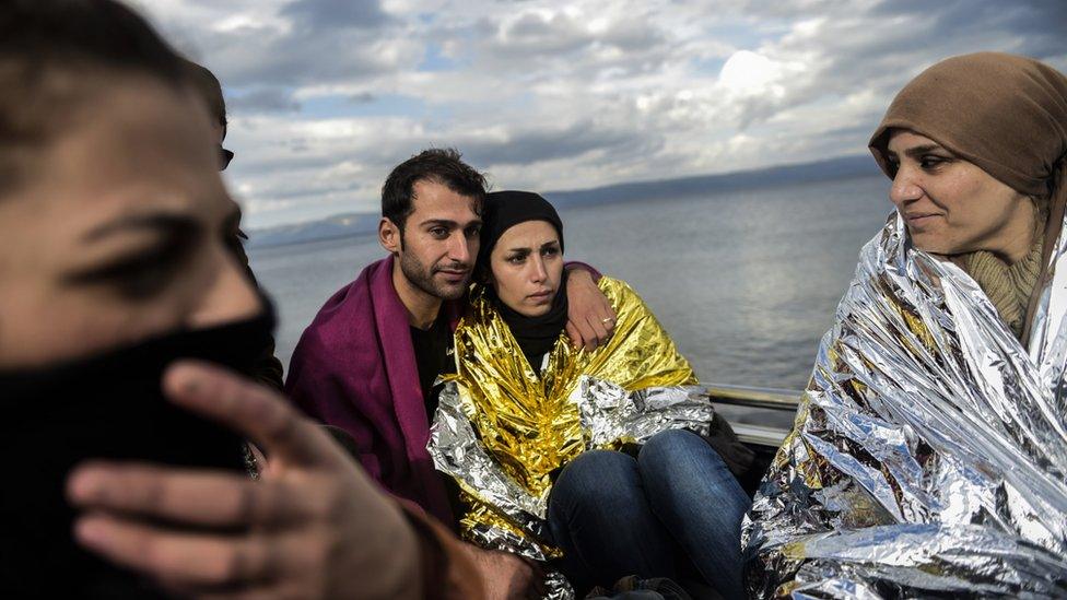 Migrants newly arrived on Lesbos, Greece