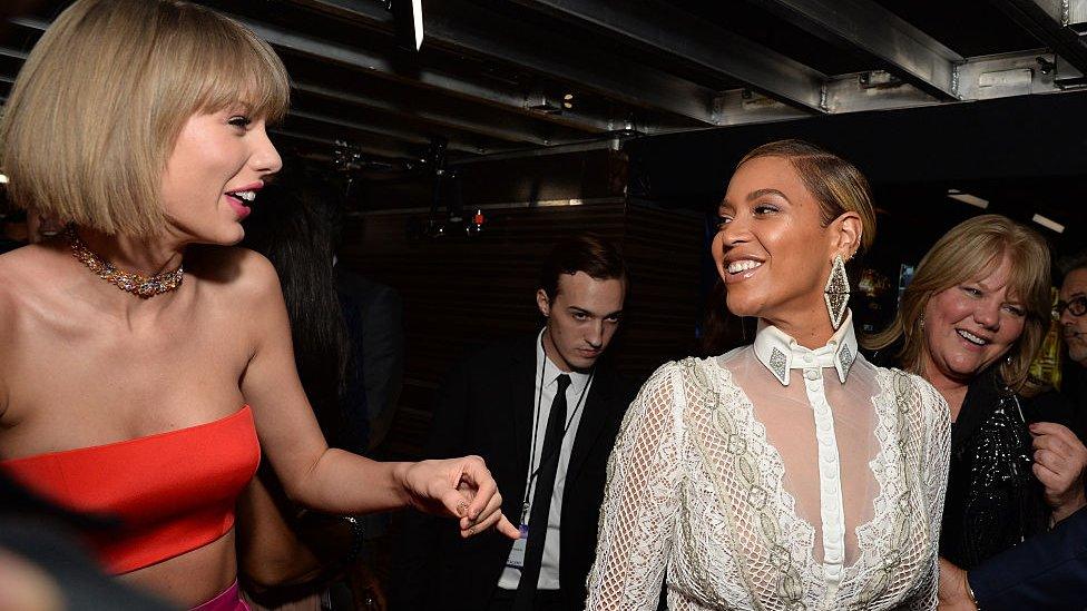 Taylor Swift and Beyonce attend The 58th GRAMMY Awards