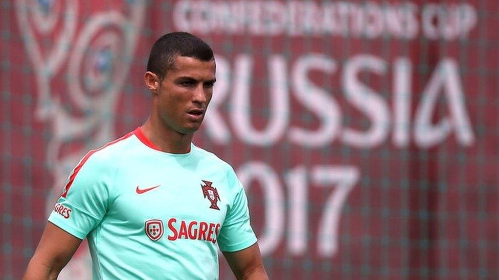 Portugal national team forward Cristiano Ronaldo takes part in a training session in Kazan on June 15, 2017