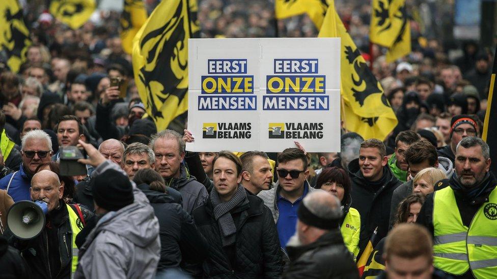 Protesters in Brussels march against the UN migration pact