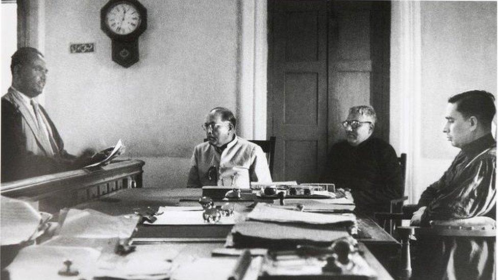 Dr Ambedkar with individuals from the Bar Association of Aurangabad in western India in 1950