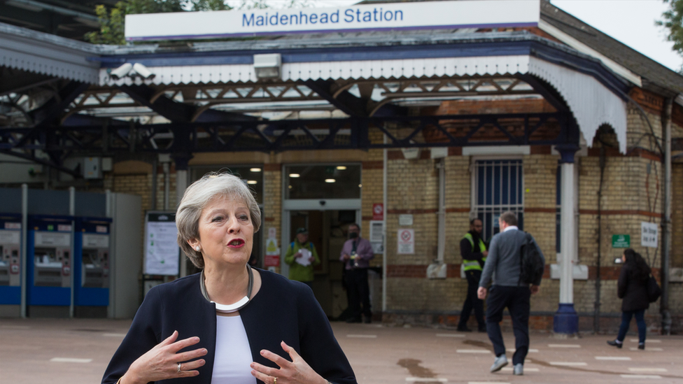 Theresa May outside Maidenhead railway station