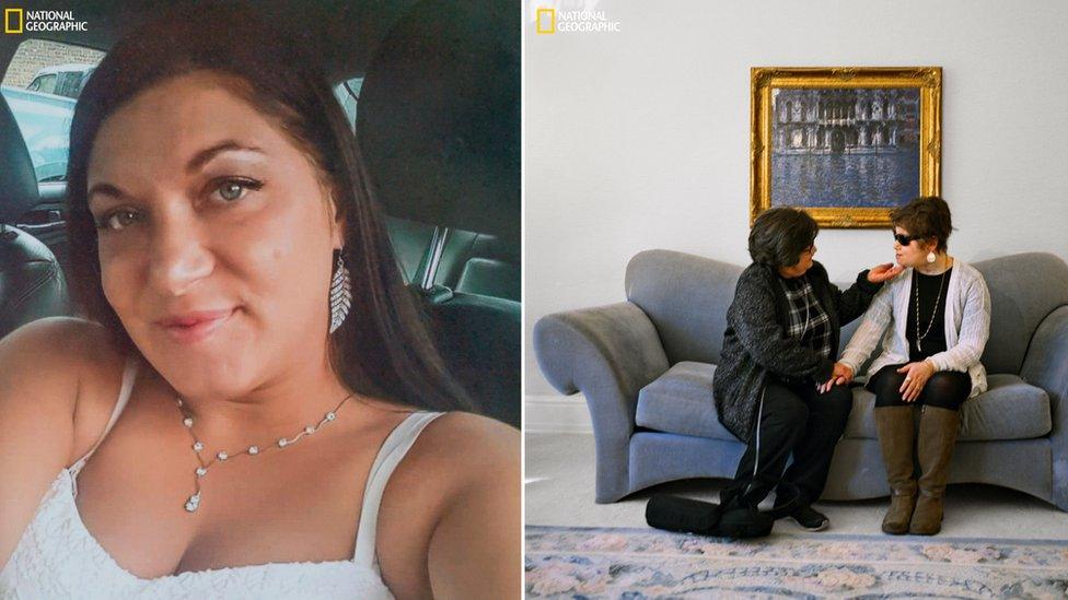 Side-by-side collage of Adrea Schneider and her grandmother meeting Katie