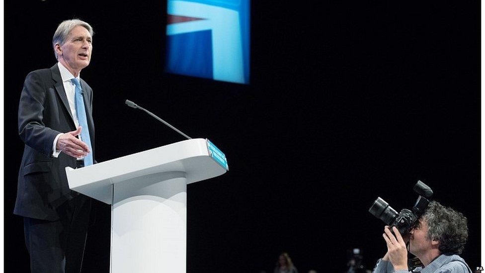 Philip Hammond speaking at the Conservative conference