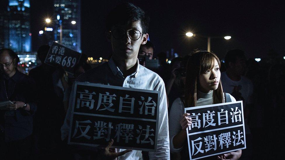 Yau Wai-ching and Sixtus Leung take part in the pro-democracy march at Central on November 2