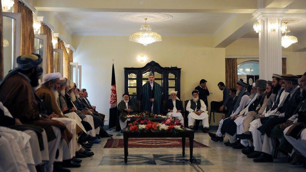 Former Afghan President Hamid Karzai at the setting up of the peace council