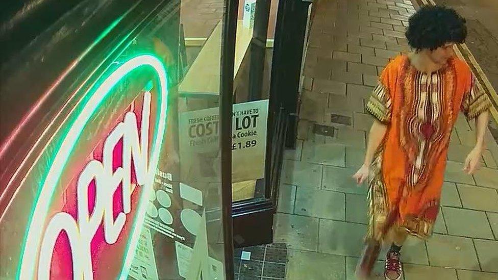 CCTV of a man in fancy dress issued by Dyfed-Powys Police after the attack was shown to the jury