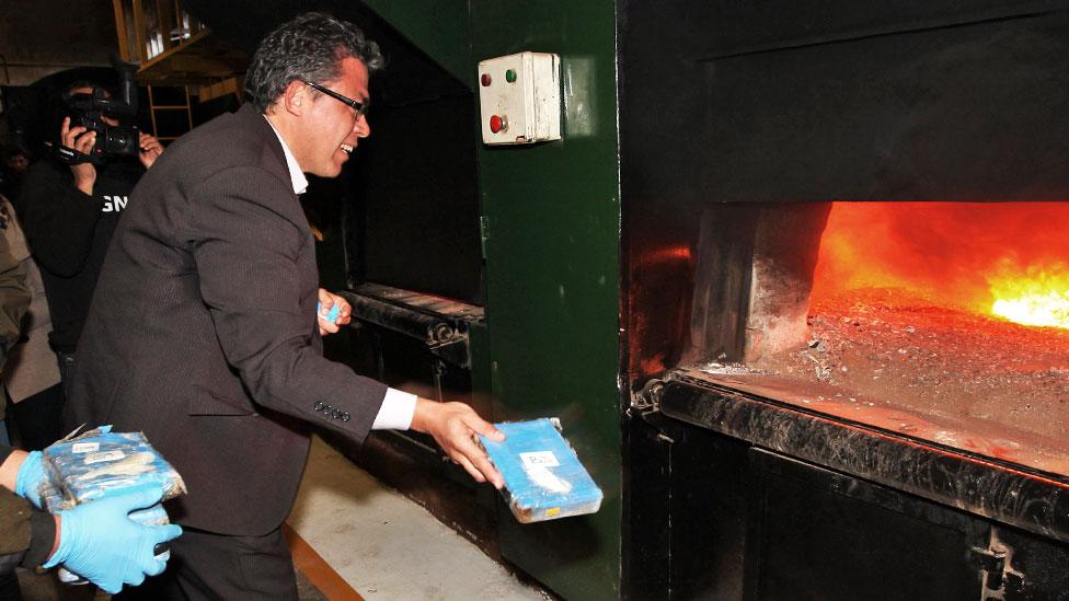 Russian Ambassador Dmitry Feoktistov at incineration of cocaine, 21 Aug 18