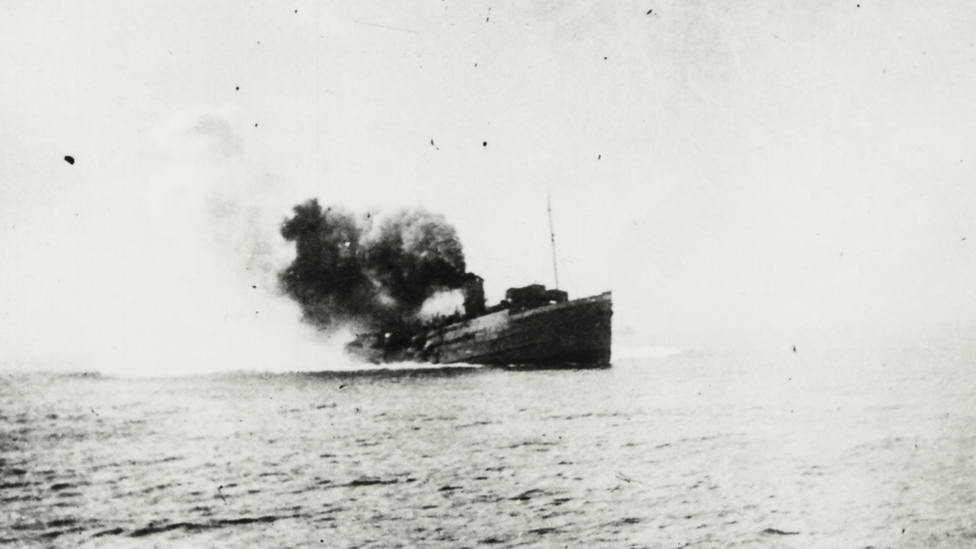 Mona's Queen after it had been hit by a German mine