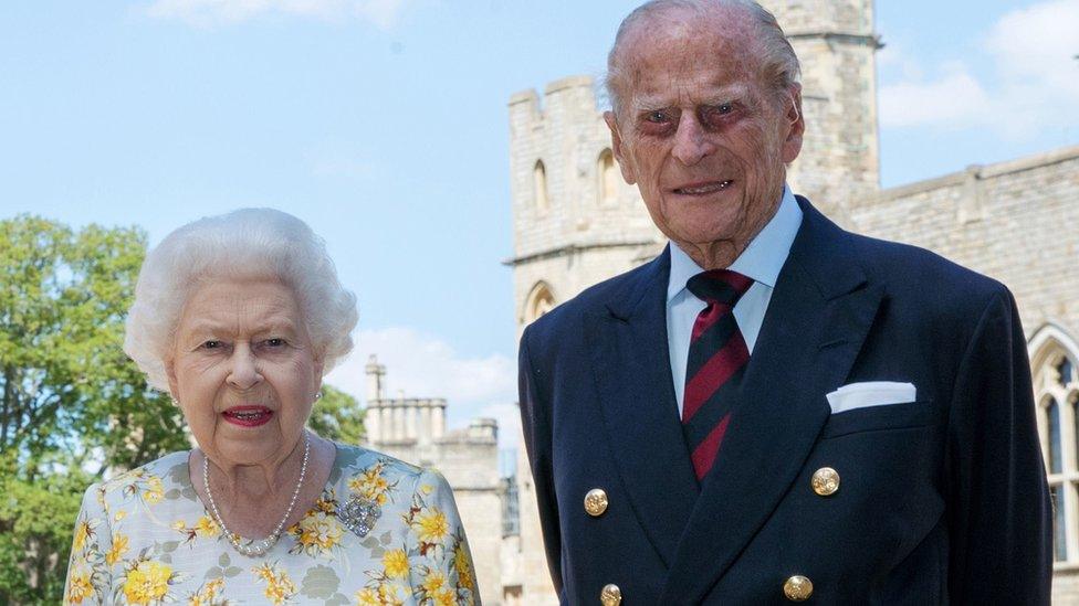 Queen Elizabeth II and the Duke of Edinburgh pictured 1/6/2020 in the quadrangle of Windsor Castle ahead of his 99th birthday on Wednesday.