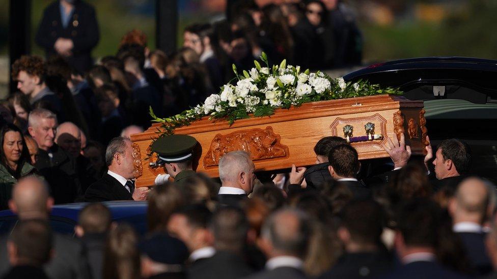 Martina Martin's coffin being carried into St Michael's Church, Creeslougj