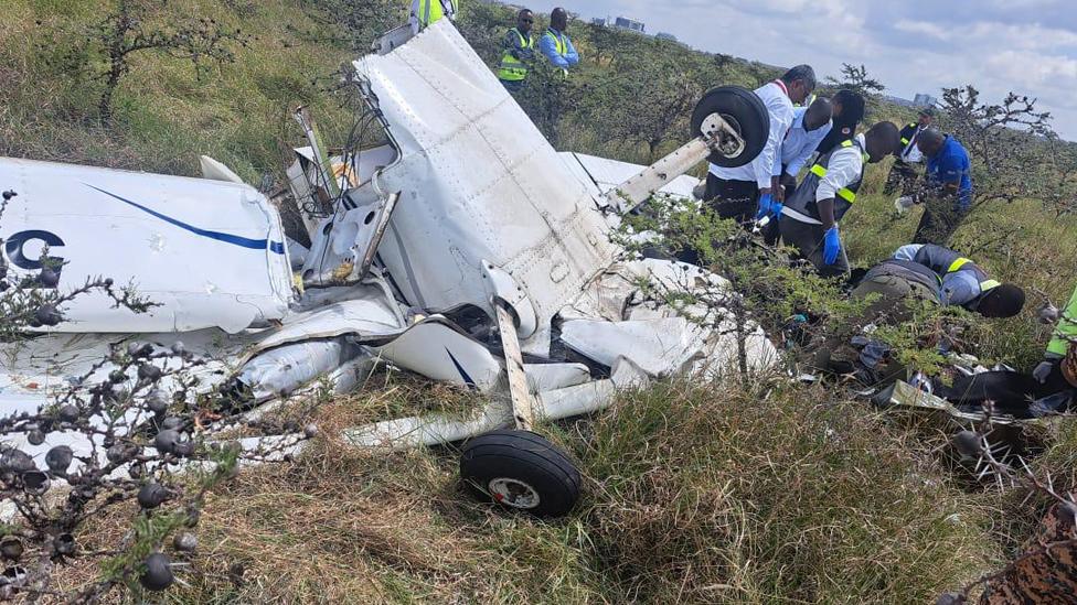 A photo of the crashed flying school plane in Nairobi National Park