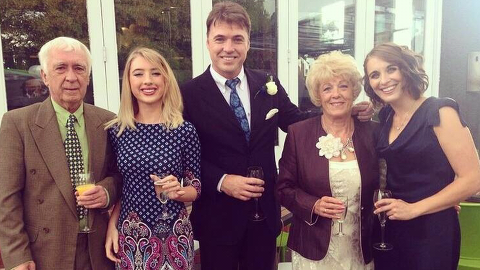 Jonny's dad Brian (far left), daughter Katie, Jonny, mum Carol and girlfriend Vicky McClure