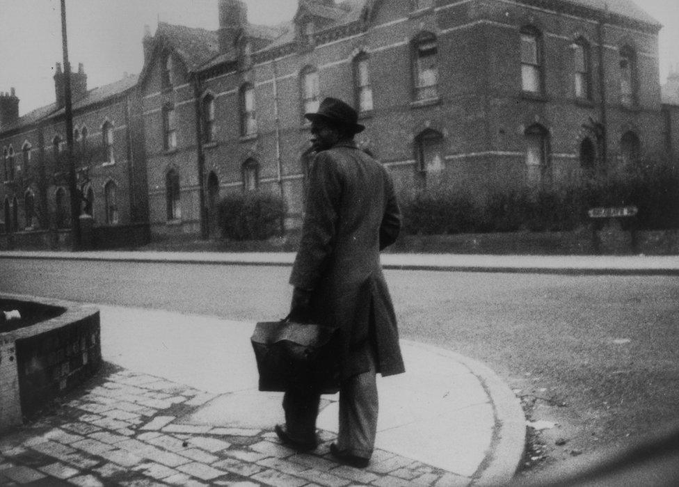 A man arrives in Birmingham from Jamaica in January 1955