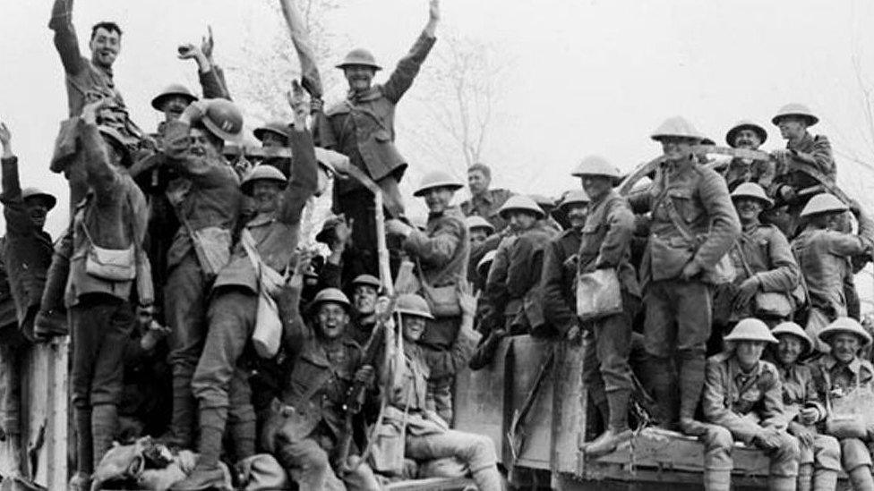 Canadian soldiers celebrate victory at Vimy Ridge