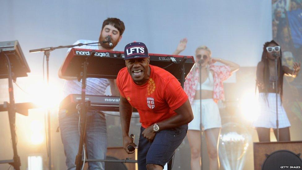 Piers Agget and DJ Locksmith on stage at Isle of Wight Festival 2014