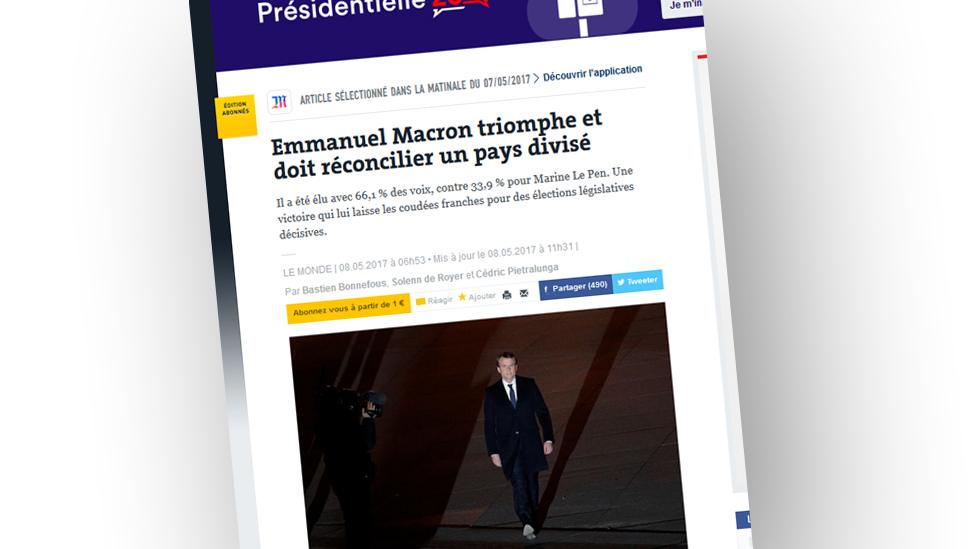 Screen grab from the online edition of French newspaper Le Monde