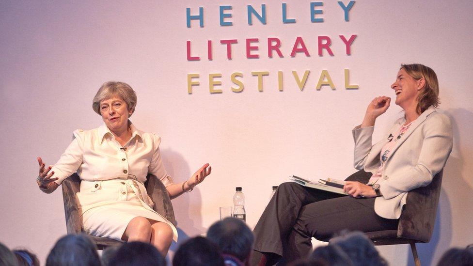 Theresa May speaking at the Henley Literary Festival