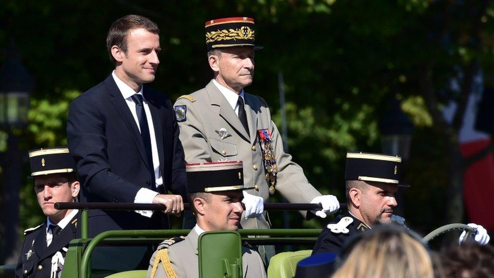 Mr Macron and Gen de Villiers at the Bastille Day parade last Friday