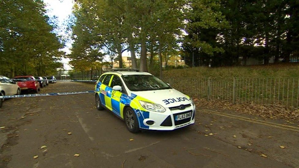 Police car near the scene of one of the attacks