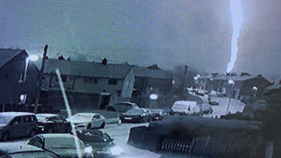 Lightning strike caught on CCTV