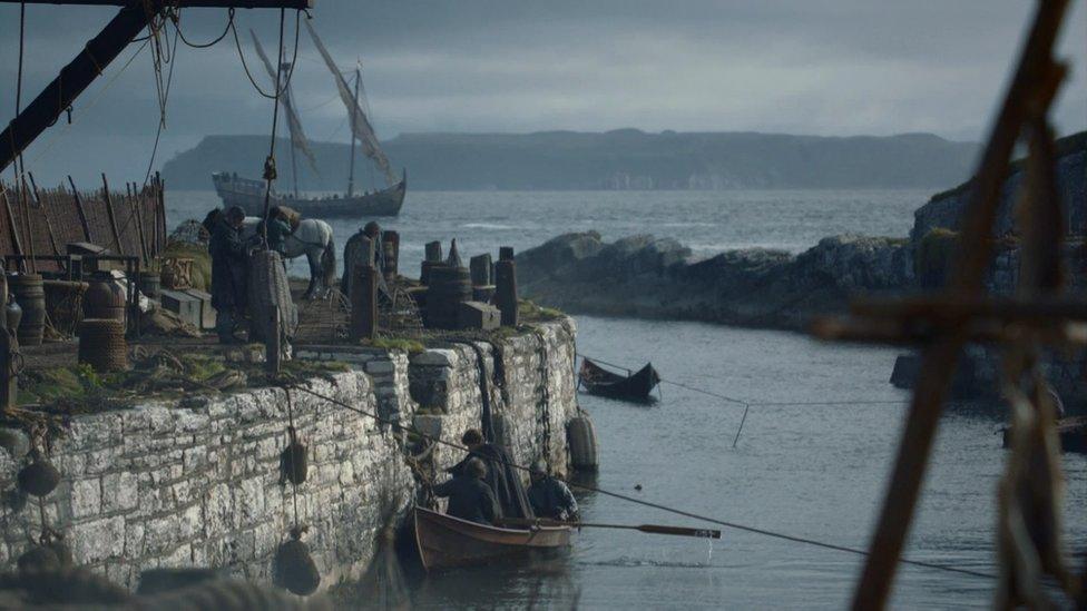 Filming at Ballintoy Harbour on the north coast