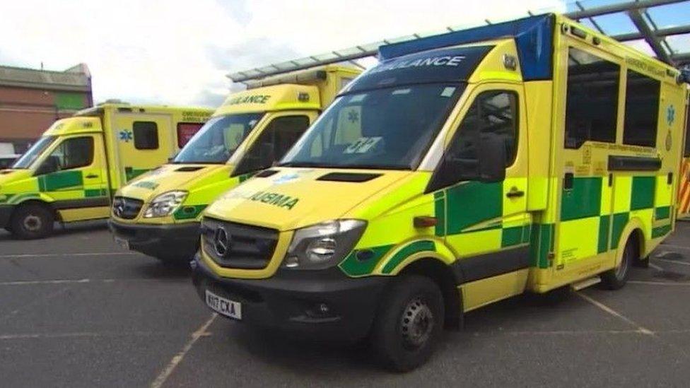 Ambulances outside of a hospital