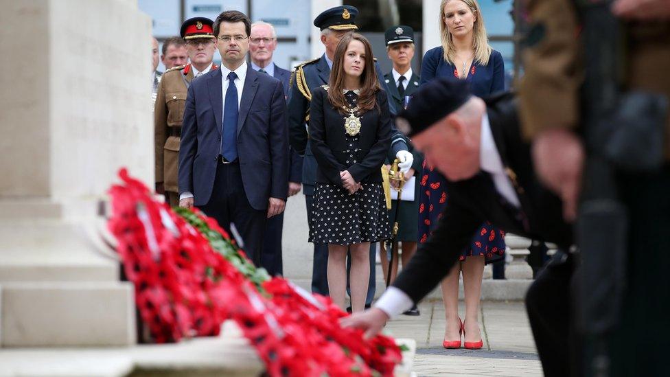 James Brokenshire and Nuala McAllister led the remembrance ceremony in the grounds of Belfast City Hall