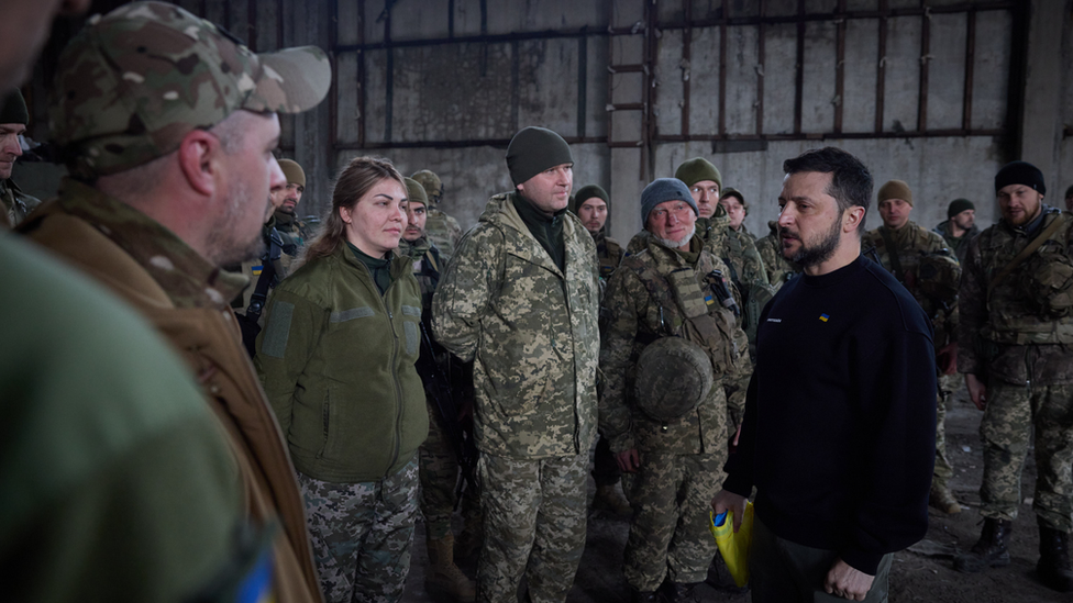 President Zelensky during visit to Bakhmut