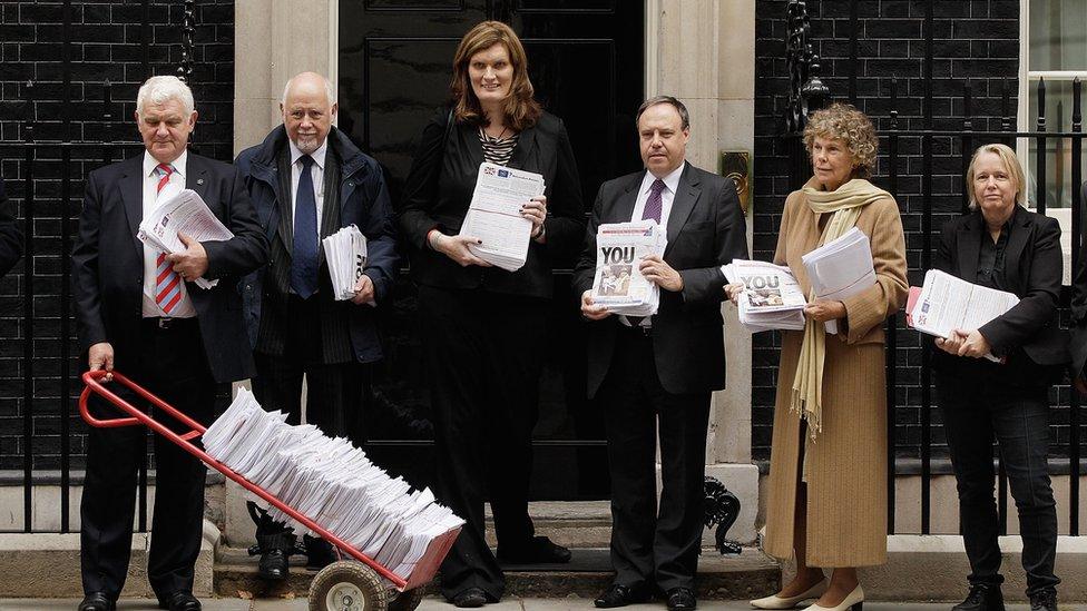 Nikki Sinclaire outside no 10 with petition